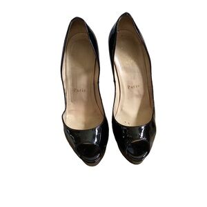 Christian Louboutin Black Patent Leather Peep-Toe Heels aka Lady Peep Size 38/8
